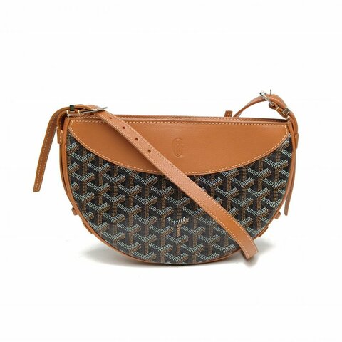 GOYARD Hirondelle半月形棕色PVC銀扣肩背包