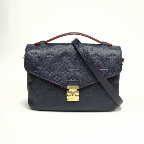 LOUIS VUITTON MetisPochette郵差包墨藍色牛皮金扣老花壓紋肩背包