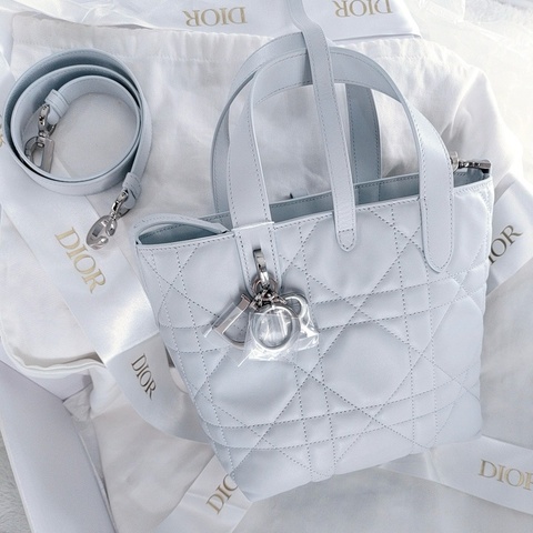 💠 迪奧Dior 竪版 toujours 小號手提包斜背包 冰藍色 銀扣 附件：肩帶