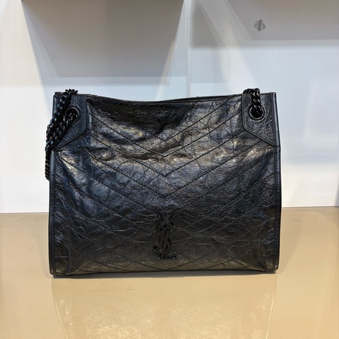 YSL 黑復刻牛皮Niki購物包