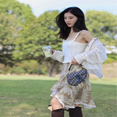 迪奧/Dior 馬鞍包小號 帆布肩帶 98新