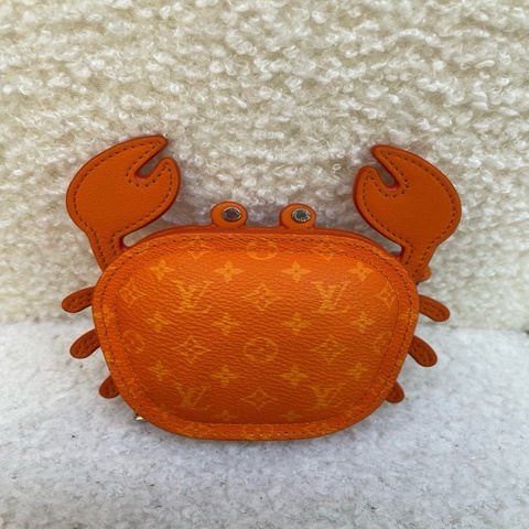 閒置未使用 LV 橙色螃蟹零錢包 經典Monogram老花 牛皮拼帆布