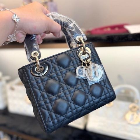 Dior 迪奧 黑金鑽扣三格戴妃手提包斜挎包