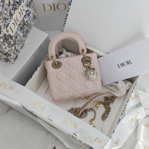 💖 迪奧Dior 胭脂粉三格戴妃手提包斜挎包 金扣