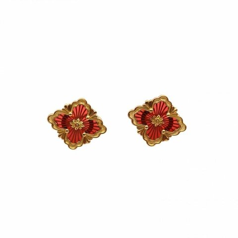 BUCCELLATI OPERA系列耳環紅色琺瑯(大號)18K黃金