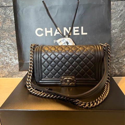 Chanel boy 25荔枝牛皮銀扣銀鏈