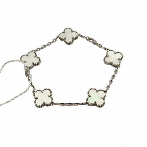 VAN CLEEF&ARPELS VintageAlhambra中號五花手鏈新扣18K白金/白貝母S-M碼