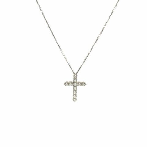 TIFFANY&CO 滿鑽十字架中號鑽石/pt950項鏈