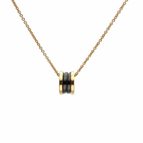 BVLGARI B.ZERO1彈簧項鏈三環扣18K玫瑰金/黑陶瓷