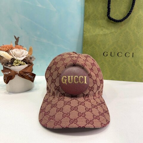 GUCCI GG燙金LOGO老花復古棒球帽