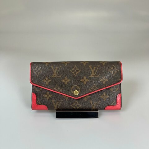 LV M61184 紅色皮邊信封長夾
