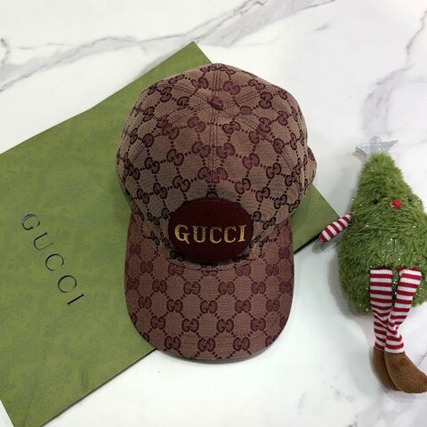 GUCCI 經典雙G燙金LOGO老花棒球帽