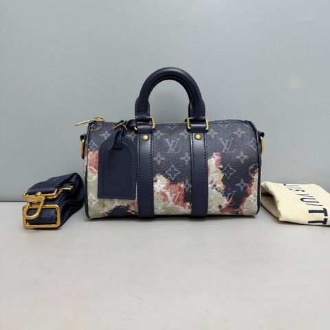 LV Keepall25藍色老花火燒雲枕頭包