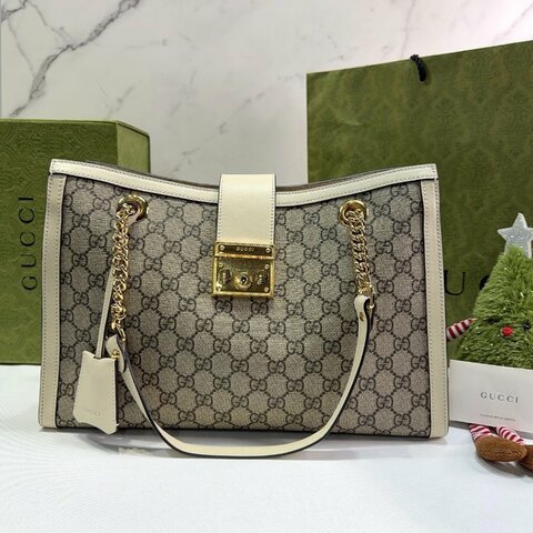GUCCI Padlock帆布中型托特包