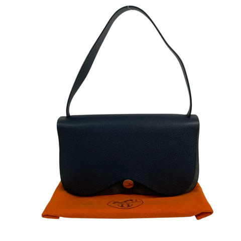 △ HERMES 愛馬仕 Navy Togo Calfskin And Canvas Palladium Plated Metal Colorado Stamp [I] Shoulder Bag 深藍色顆粒小牛皮和帆布鍍鈀金屬[I]刻肩背包-267011659