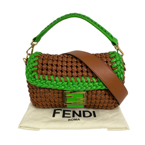 △ FENDI 芬迪 Brown And Green Nappa Leather Baguette 2 way bag 啡色和綠色納帕皮革兩用袋 8BR600-267011268