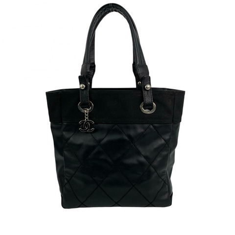 △ CHANEL 香奈兒 Black Coated Canvas Silver Tone Metal Paris Biarritz No.17 Tote Bag 黑色塗層帆布銀色金屬No.17托特袋-267011601