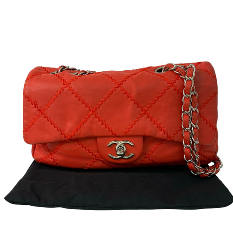 △ CHANEL 香奈兒 Red Lambskin Silver Tone Metal Ultimate Stitch Single Flap No.14 Chain Shoulder Bag 紅色小羊皮銀色金屬No.14鎖鏈肩背包-267011699