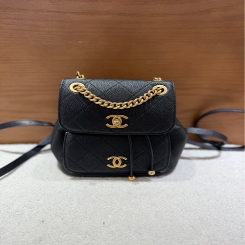 Chanel 後背包 Duma 黑金 荔枝牛皮