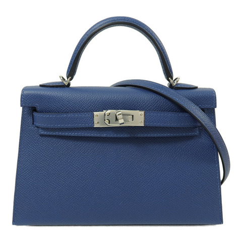 HERMES Epsom皮革Mini Kelly II手挽肩背兩用袋Bleu Tie