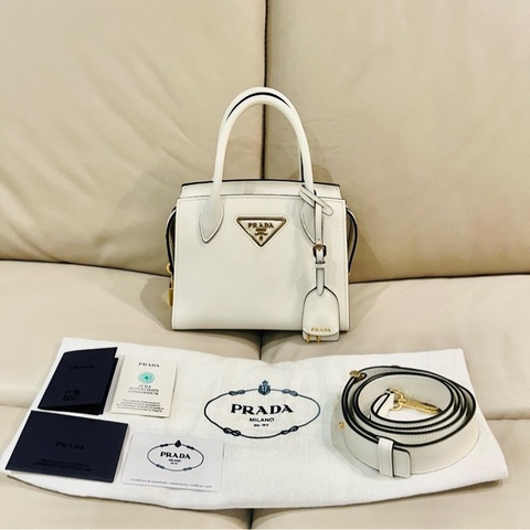 Prada 普拉達 Galleria Saffiano白色手提肩背包/殺手包/小號/99閒置新美品