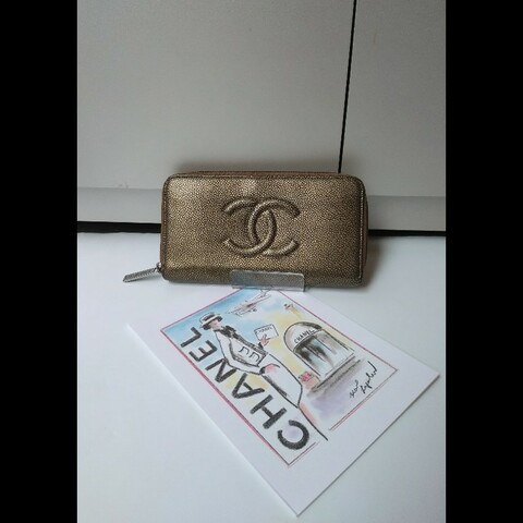 Chanel 古銅金牛皮拉鍊長夾