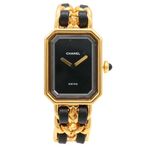 黑色錶盤 鍍金 皮革錶帶 Premiere S 石英腕錶【CHANEL 香奈兒】 H0001