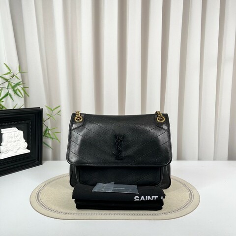 SAINT LAURENT聖羅蘭 Niki黑金小羊皮logo復古鏈條包