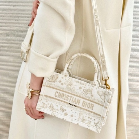 98新 迪奧/Dior Book mini Tote 白色蝴蝶刺繡迷你 托特包