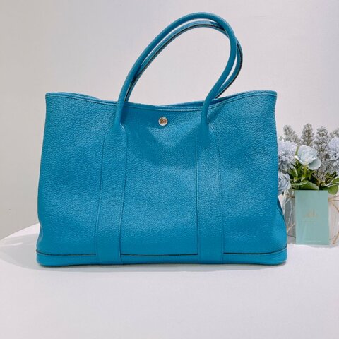TW4885	Hermes 愛馬仕中號花園派對手提包包 Garden Party 36 Negonda Bleu Zanzibar