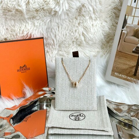 Hermès pop h mini 奶茶色拼白色 項鍊