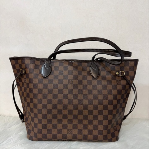 LV N51105 Neverfull TOTE MM 咖啡棋盤格紋肩背拖特包 購物包 托特包