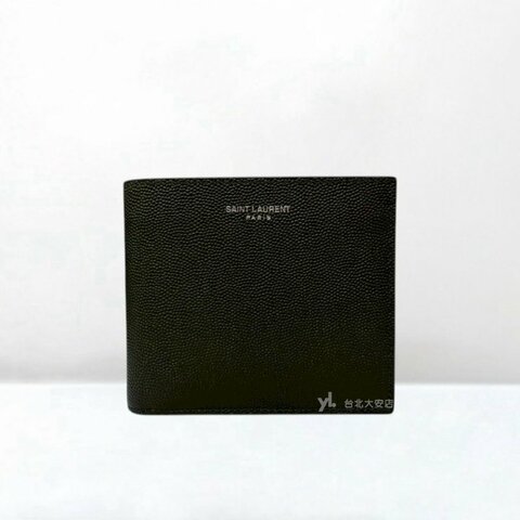 A13320-YSL 黑色粒紋牛皮6卡零錢位對開短夾396303