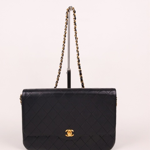 Chanel黑金书包扣菱格纹信封包woc单肩包