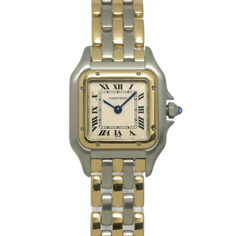卡地亞 Panthère SM 三排 84083244 雙色女錶 象牙色 18K 黃金 石英錶