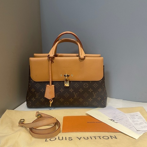 LV/路易威登 Venus維納斯老花拼黃色荔枝皮手提斜挎包