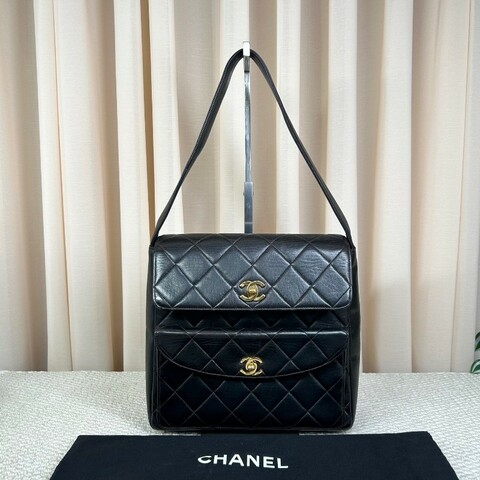 Chanel黑金Duma單肩包 黑色羊皮 金色五金