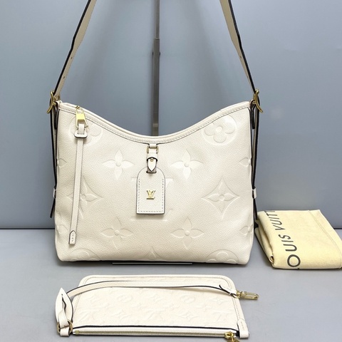 LV路易威登 97新Carryall小號米白色全皮壓紋子母包 芯片款