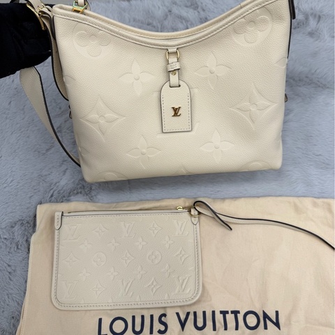 LV路易威登 97新Carryall小號米白色全皮壓紋子母包 芯片款