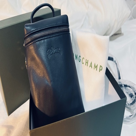 Longchamp迷你手機包 LE PLIAGE XTRA系列牛皮直式斜背包 黑