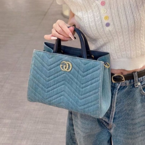 Gucci 牛仔珍珠 日本限定 2way托特 26x19cm  9新 配件塵袋 肩帶