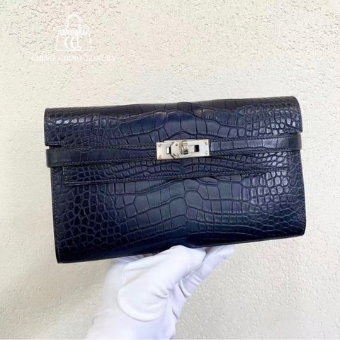 🌈Hermes💙Kelly Wallet長銀包💙深海藍銀扣🌈99新閑置🌈鱷魚皮霧面🌟kellywallet🌟kelly🌟hermeswallet🌟愛馬仕🌟