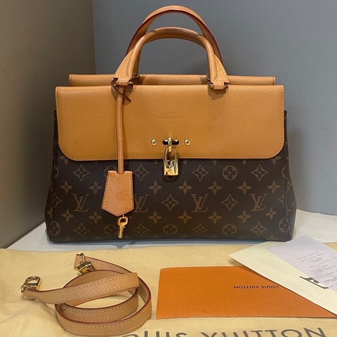 LV/路易威登 Venus維納斯老花拼黃色荔枝皮手提斜挎包
