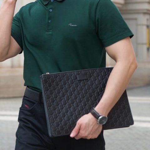 GUCCI古馳老花Logo壓紋 手拿包斜挎單肩包