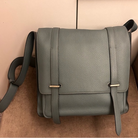 Hermes Steve Messenger Bag Verso Clemence 35 灰色荔枝紋皮革斜孭袋