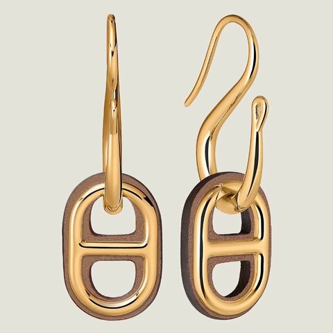 【HERMES】Hermès金屬O'Maillon 耳環 (金x大象灰)