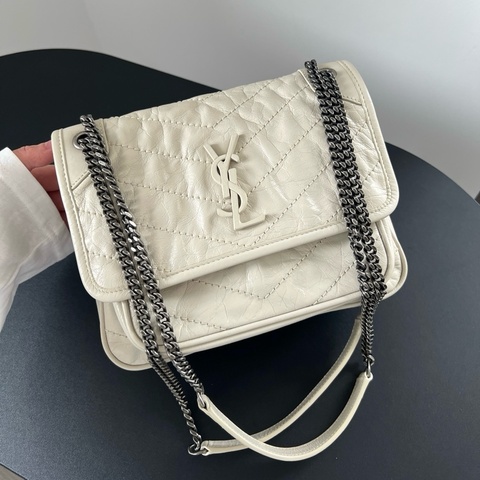 SAINT LAURENT聖羅蘭 YSL Niki小號鏈條 流浪包斜挎包單肩包 白色