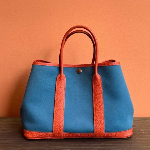 🧡Hermes/愛馬仕Garden party 30 藍拼橙花園包手提包單肩包
