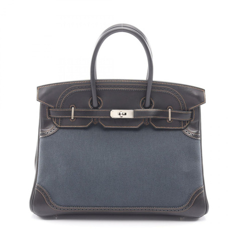 愛馬仕 Birkin 35 Gillies 手提包 P Toile H Evercalf 海軍藍黑色牛仔布 fonce SHW