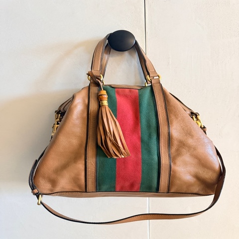 GUCCI 經典竹節皮質托特包